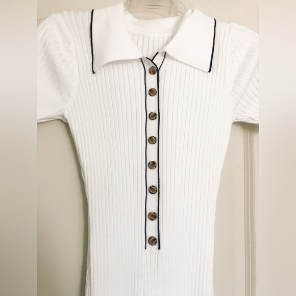White Ribbed Maxi Dress with Buttons - Picture 10 of 16